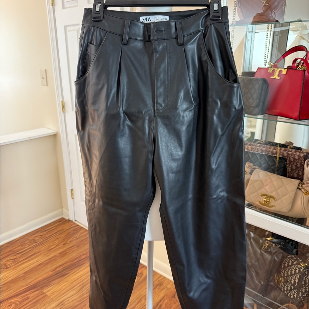 Zara Men's Black Leather Dress Pants